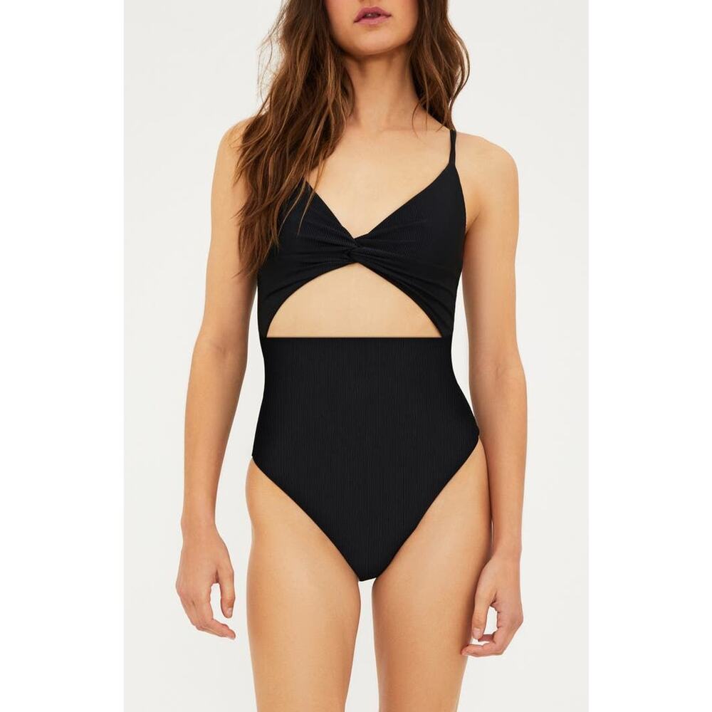 Beach Riot Size L Annalisa Black Textured One-Piece Swimsuit